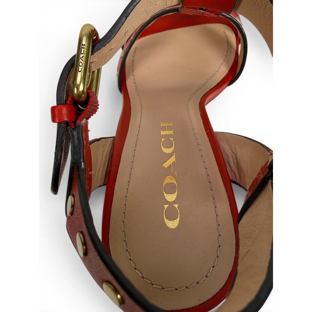 Coach Margaret Sandal Womens 6 Red Leather Studded Block Heel Ankle Strap - Picture 12 of 16